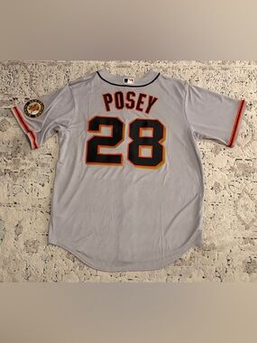 Nike San Francisco Giants Gray Buster Posey #28 Baseball MLB Jersey Men's Size L